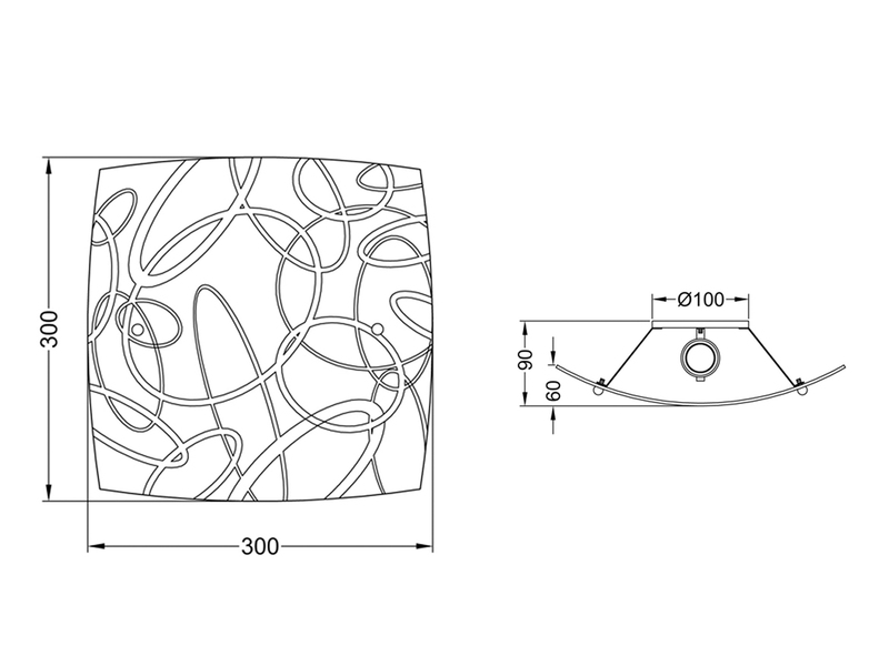 Eckige Deckenleuchte SPIRELLI Glas mit modernem Dekor, Quadrat 30cm