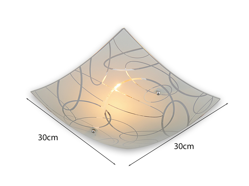 Eckige Deckenleuchte SPIRELLI Glas mit modernem Dekor, Quadrat 30cm