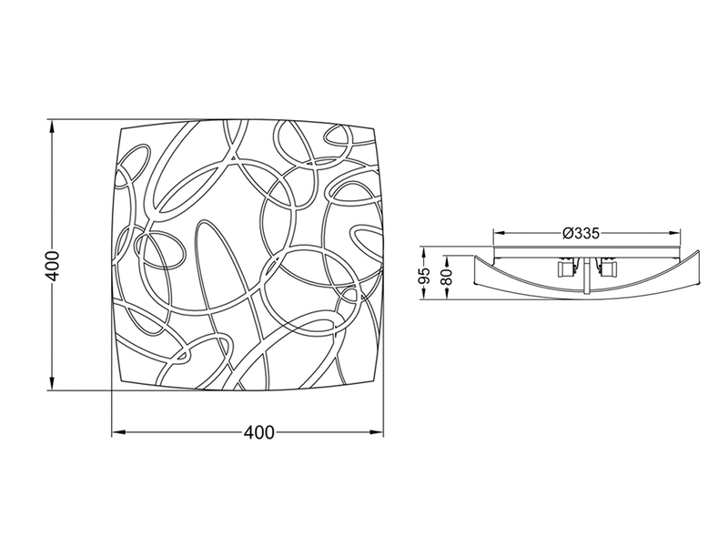 Eckige Deckenleuchte SPIRELLI Glas mit modernem Dekor, Quadrat 40cm
