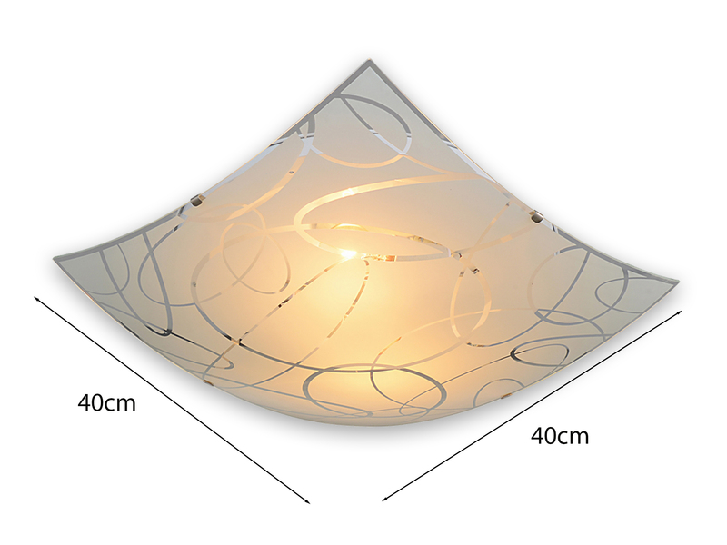 Eckige Deckenleuchte SPIRELLI Glas mit modernem Dekor, Quadrat 40cm