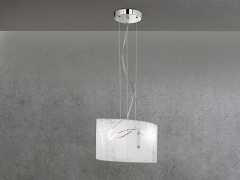Pendelleuchte SPIRELLI mit satiniertem Glas Lampenschirm mit Dekor, B: 40cm