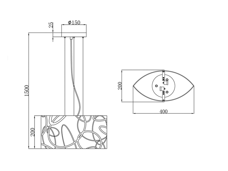 LED Pendelleuchte mit satiniertem Glas Lampenschirm mit Dekor, Breite 40cm