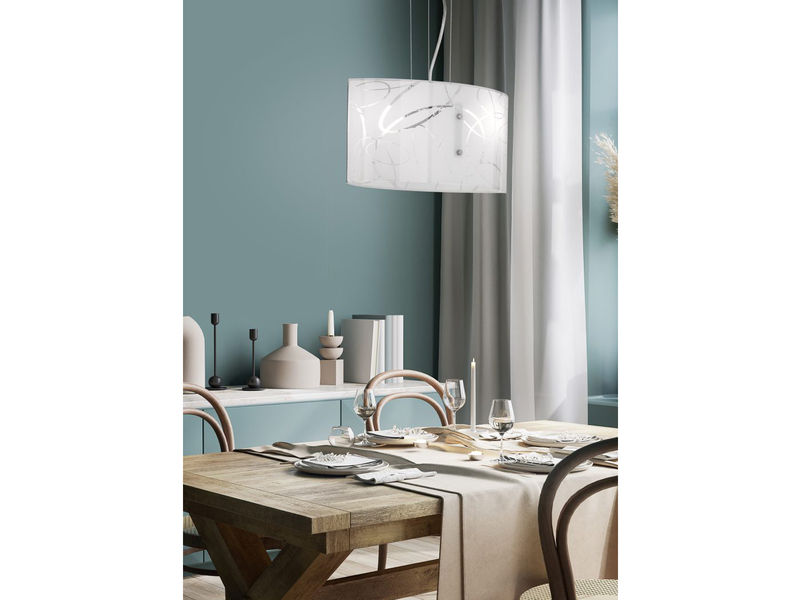LED Pendelleuchte mit satiniertem Glas Lampenschirm mit Dekor, Breite 40cm