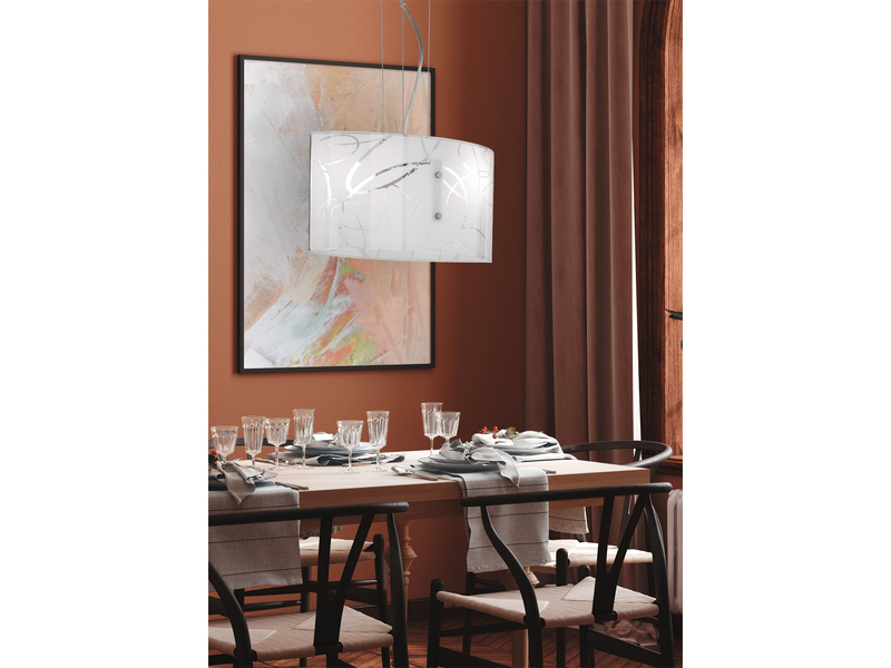 LED Pendelleuchte mit satiniertem Glas Lampenschirm mit Dekor, Breite 40cm