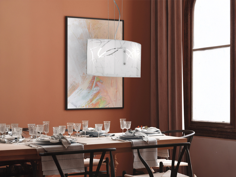 LED Pendelleuchte mit satiniertem Glas Lampenschirm mit Dekor, Breite 40cm