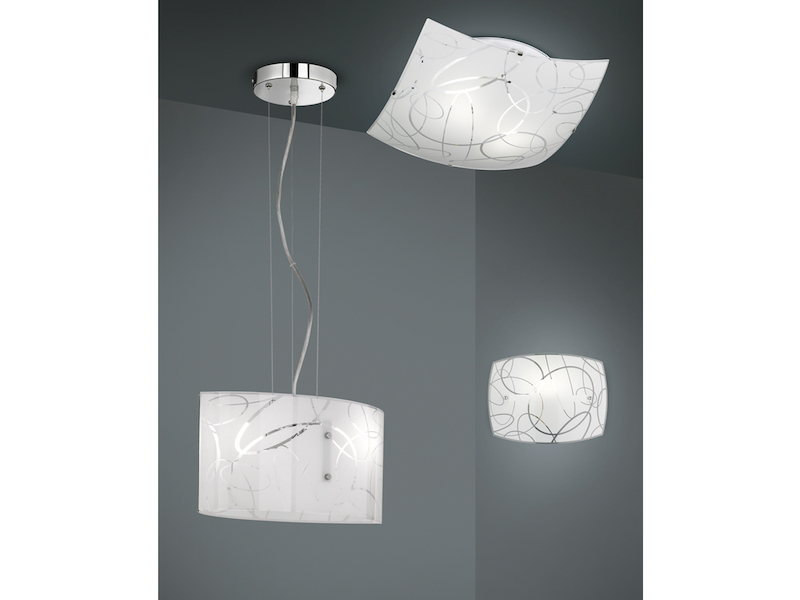 Eckige LED Deckenleuchte DIMMBAR Glas mit modernem Dekor, Quadrat 40cm