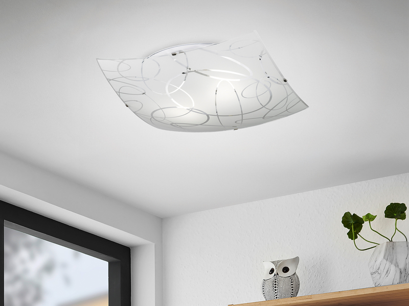 Eckige LED Deckenleuchte DIMMBAR Glas mit modernem Dekor, Quadrat 40cm