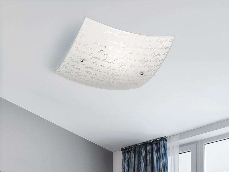 Deckenleuchte SIGNA aus Glas mit Signatur Dekor, Quadrat 30cm