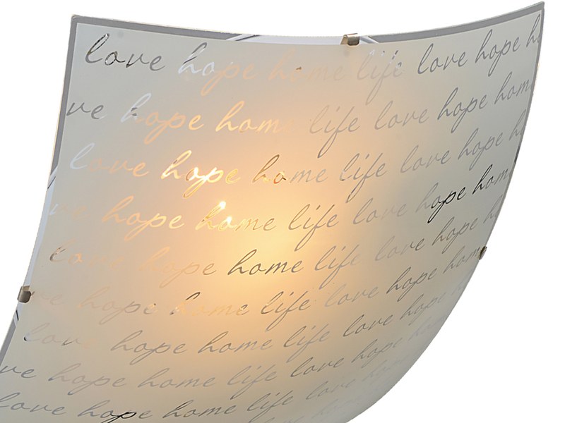 Deckenleuchte SIGNA aus Glas mit Signatur Dekor, Quadrat 40cm