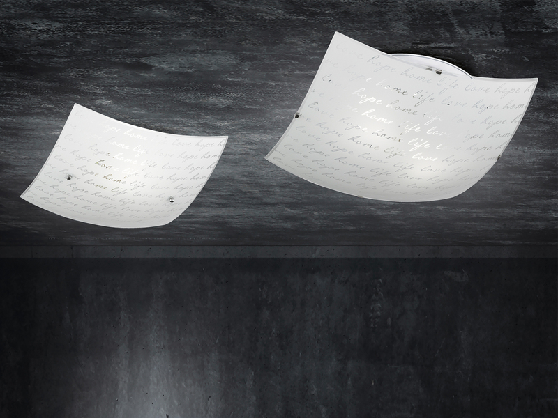 Deckenleuchte SIGNA aus Glas mit Signatur Dekor, Quadrat 40cm