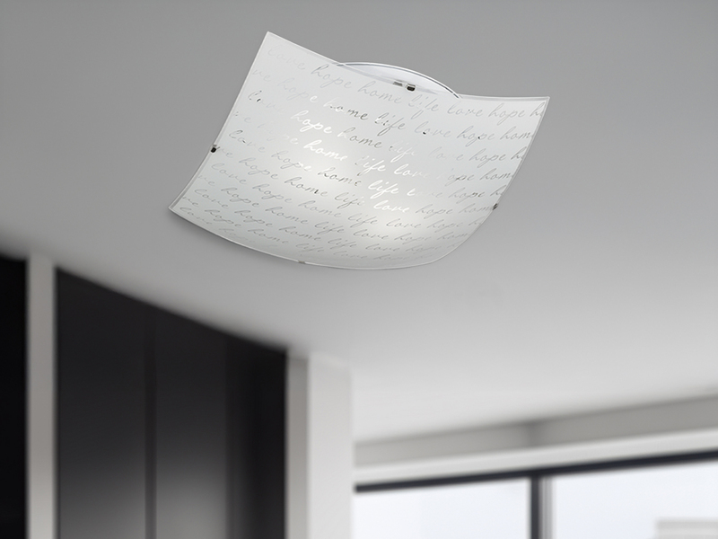 Deckenleuchte SIGNA aus Glas mit Signatur Dekor, Quadrat 40cm