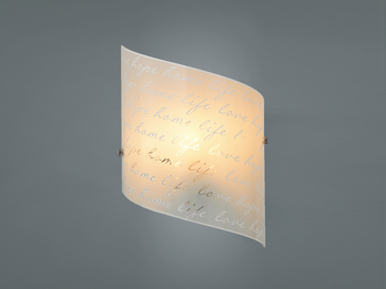 LED Wandleuchte mit Glasschirm satiniert & Schrift Dekor, Höhe 30cm