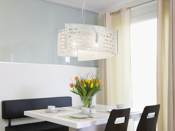 LED Pendelleuchte Glas Lampenschirm mit Schrift Dekor, Ø50cm