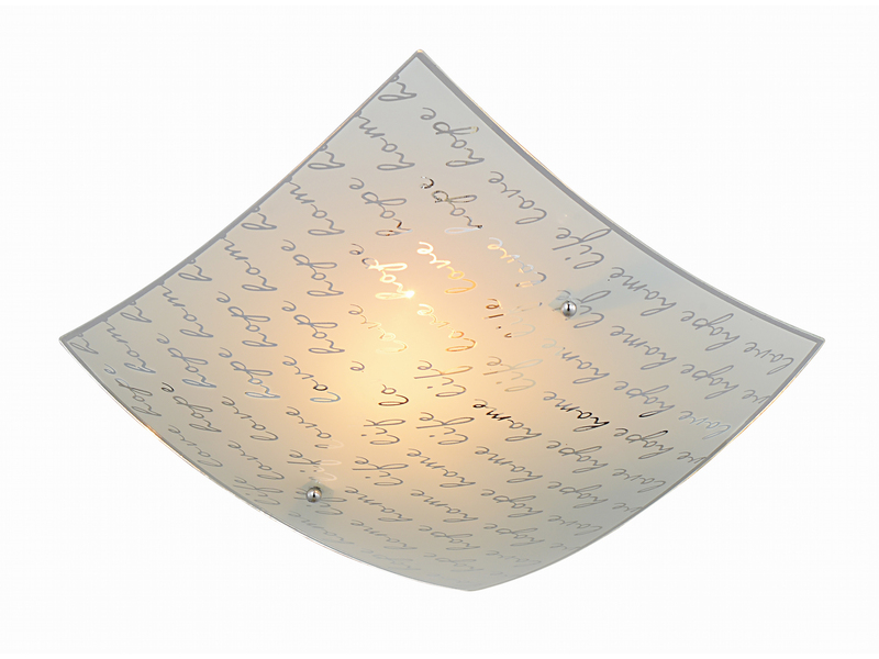LED Deckenleuchte mit Glasschirm Weiß & Schriftdekor, Quadrat 30cm