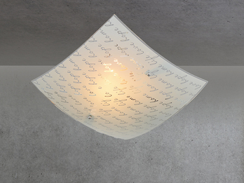 LED Deckenleuchte mit Glasschirm Weiß & Schriftdekor, Quadrat 30cm