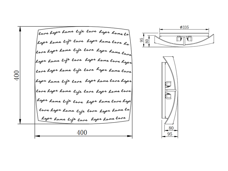 LED Deckenleuchte mit Glasschirm Weiß & Schriftdekor, Quadrat 40cm