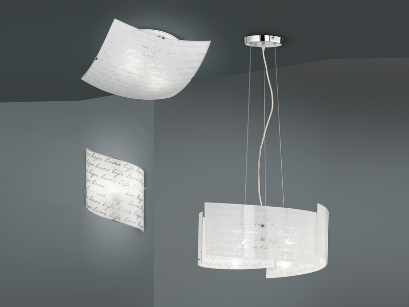 LED Deckenleuchte mit Glasschirm Weiß & Schriftdekor, Quadrat 40cm