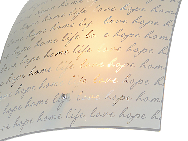 LED Deckenleuchte mit Glasschirm Weiß & Schriftdekor, Quadrat 40cm