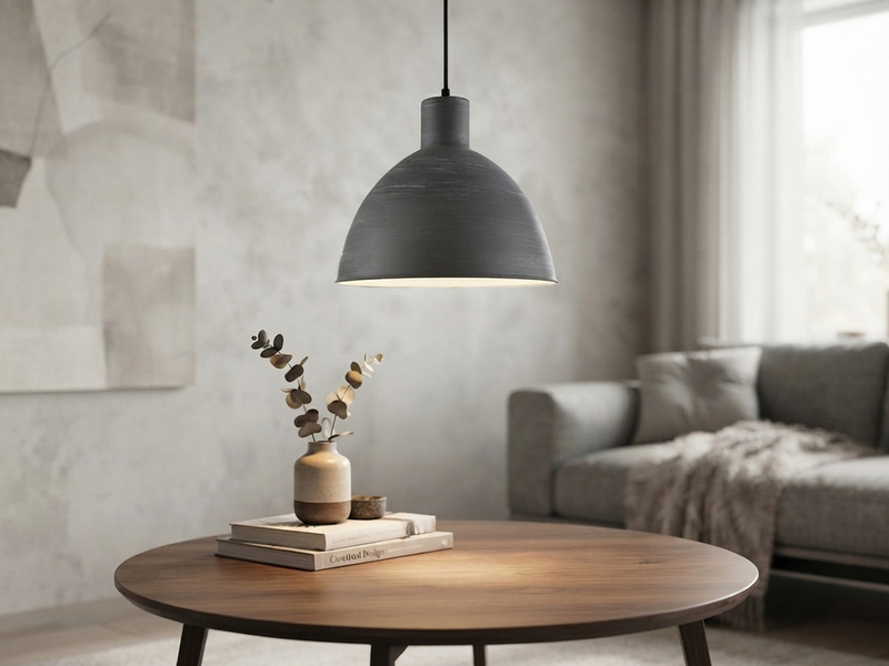 Pendelleuchte TELME Industrial Style mit Metallschirm in Betonoptik, Ø 30cm