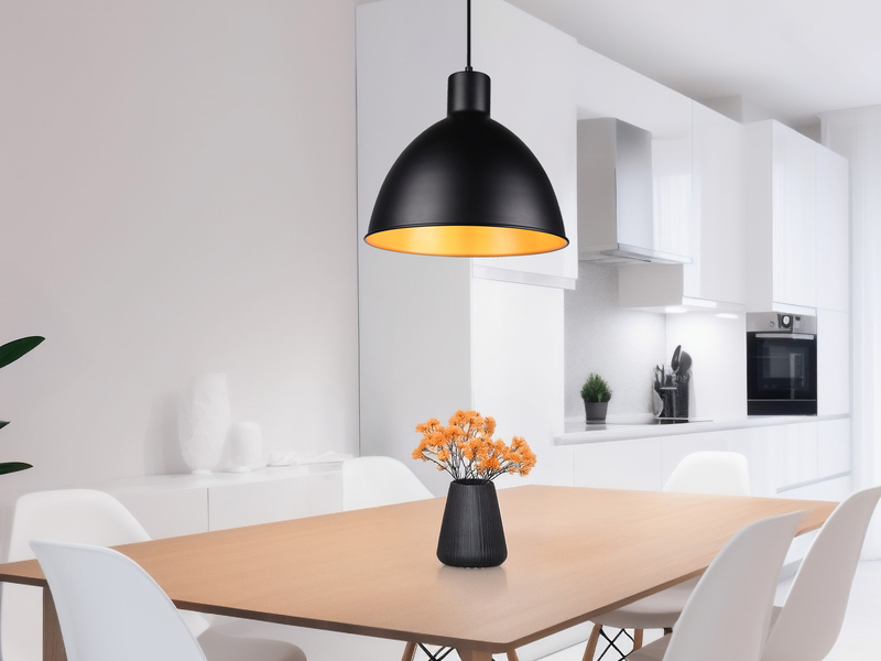 Pendelleuchte TELME Metall Lampenschirm Schwarz Gold, Ø 30cm
