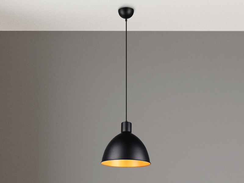 Pendelleuchte TELME Metall Lampenschirm Schwarz Gold, Ø 30cm