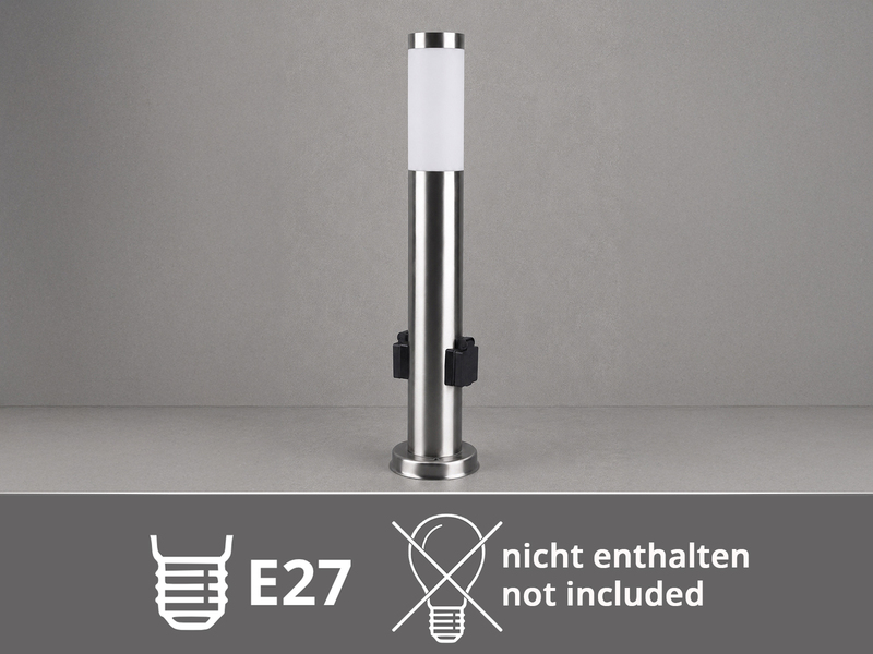 Pollerleuchte RADA aus Edelstahl, E27 mit 2 Steckdosen, Höhe 60cm