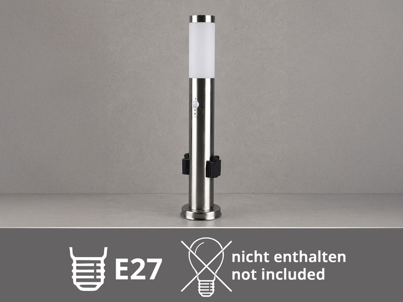Pollerleuchte RADA aus Edelstahl mit 2 Steckdosen & Bewegungsmelder, Höhe 60cm