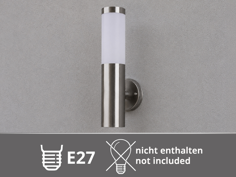 Moderne Außenwandleuchte RADA aus Edelstahl, E27, Höhe 38cm