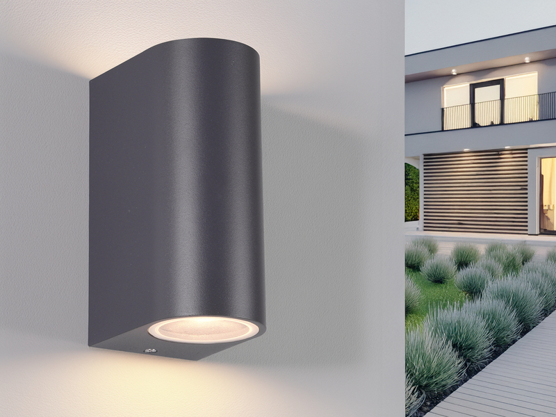 Außenwandleuchte AVA Aluminium Anthrazit mit Up and Down Licht, Höhe 15cm