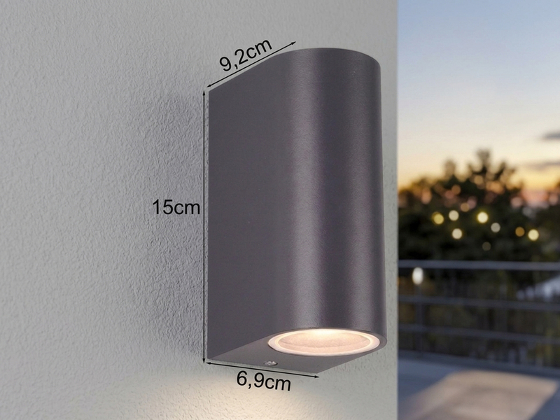 Außenwandleuchte AVA Aluminium Anthrazit mit Up and Down Licht, Höhe 15cm