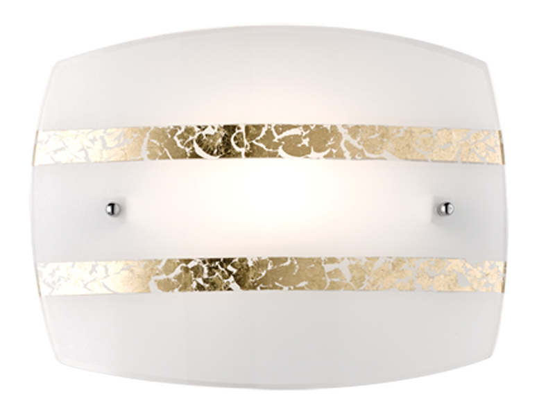 Flache Wandleuchte NIKOSIA mit Glas Lampenschirm Weiß-Gold, 30x22cm