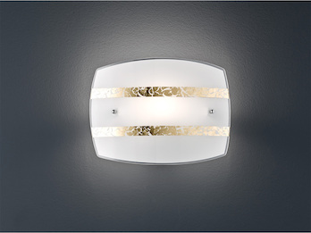 Flache Wandleuchte NIKOSIA mit Glas Lampenschirm Weiß-Gold, 30x22cm