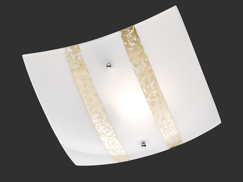 Deckenleuchte NIKOSIA Glas Lampenschirm 30x30cm, Weiß-Gold