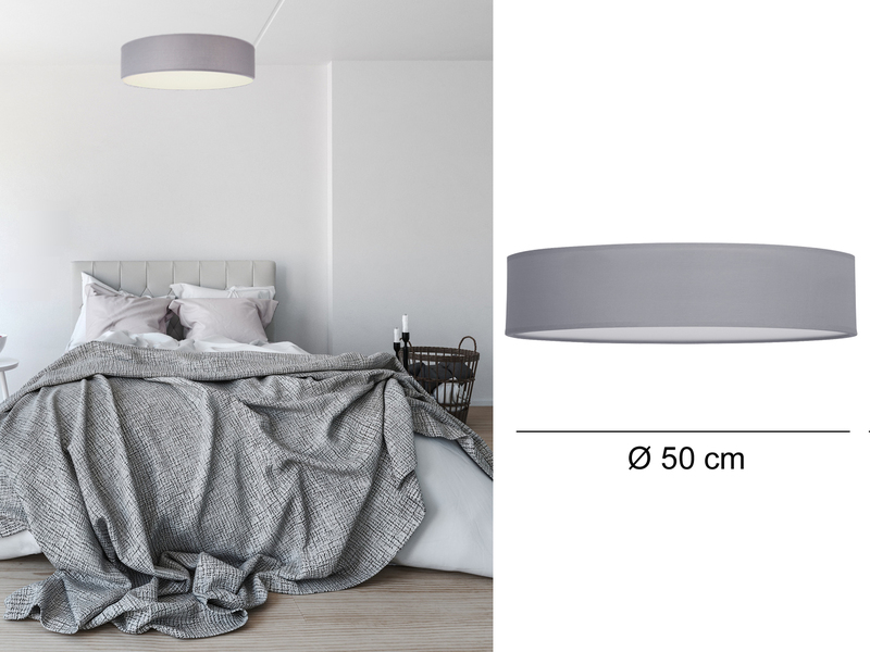 Zeitlose runde Deckenleuchte mit LED Stoffschirm in Grau Ø 50cm - CEILING DREAM