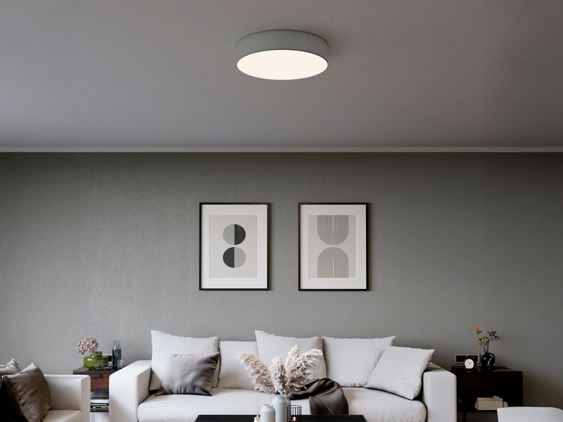 LED Deckenleuchte Stoff Grau / Abdeckung satiniert, Ø 50cm