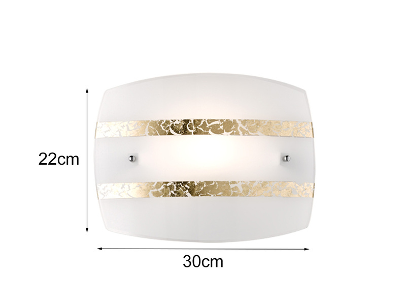 Moderne LED Wandleuchte 30x22cm weißer Glasschirm mit 2 Dekorstreifen in gold