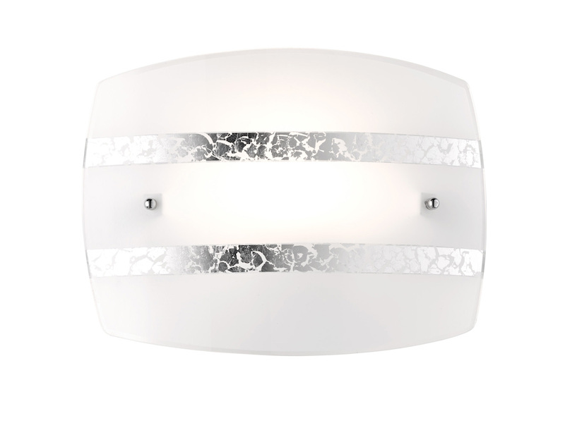 Moderne LED Wandleuchte Weißer Glasschirm mit Dekorstreifen in Silber, B: 30cm