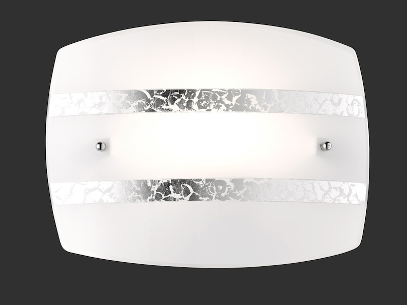 Moderne LED Wandleuchte 30x22cm weißer Glasschirm mit Dekorstreifen in silber