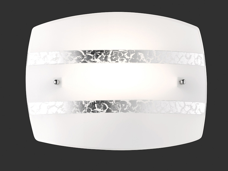 Moderne LED Wandleuchte Weißer Glasschirm mit Dekorstreifen in Silber, B: 30cm
