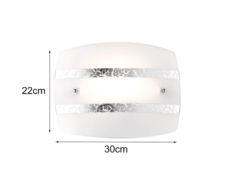 Moderne LED Wandleuchte Weißer Glasschirm mit Dekorstreifen in Silber, B: 30cm