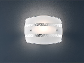 Moderne LED Wandleuchte Weißer Glasschirm mit Dekorstreifen in Silber, B: 30cm