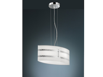 LED Pendelleuchte mit Glas Lampenschirm oval, Weiß Silber, 50cm