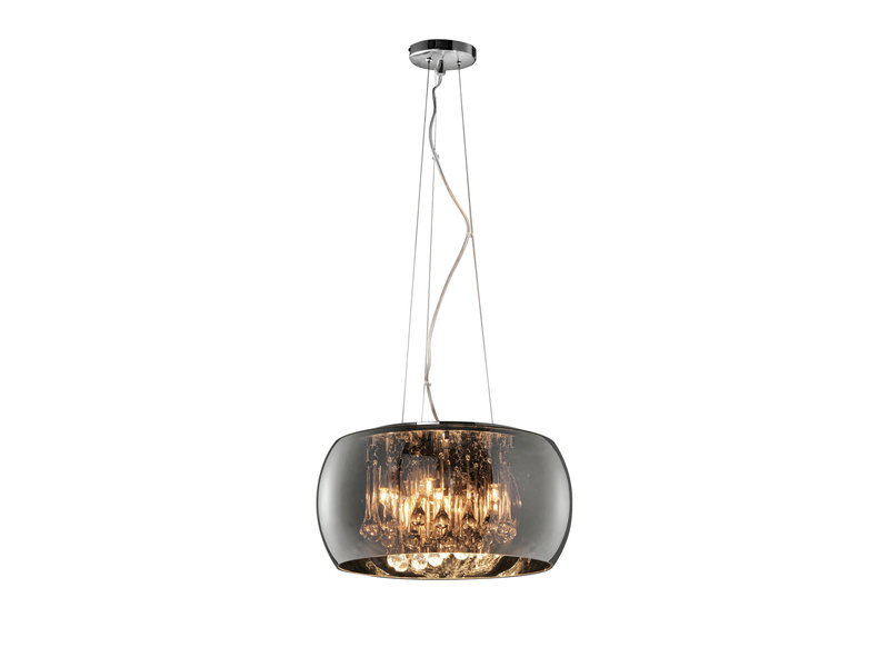 Pendelleuchte VAPORE mit Glas Chrom in Rauchglas Optik & Kristallbehang Ø 40cm