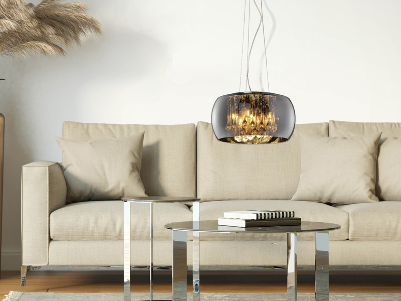 Pendelleuchte VAPORE mit Glas Chrom in Rauchglas Optik & Kristallbehang Ø 40cm
