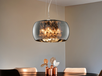 Pendelleuchte VAPORE mit Glas Chrom in Rauchglas Optik & Kristallbehang Ø 40cm