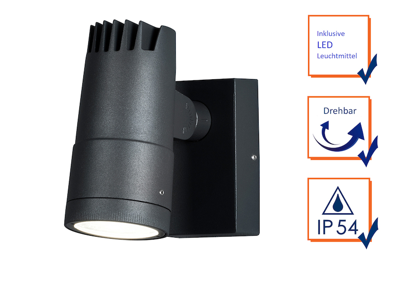 Schwenkbare LED Außenwandleuchte ANDRIA aus ALU Lichtstrahl einstellbar, IP54