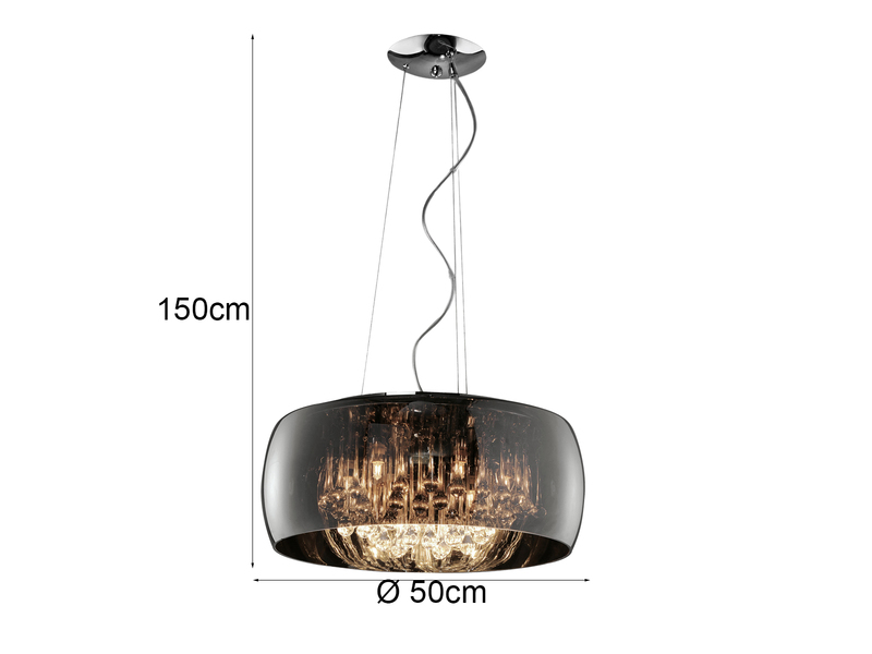 Pendelleuchte VAPORE mit Glas Chrom in Rauchglas Optik & Kristallbehang Ø 50cm