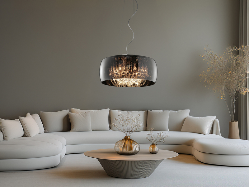 Pendelleuchte VAPORE mit Glas Chrom in Rauchglas Optik & Kristallbehang Ø 50cm
