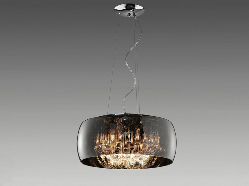 Pendelleuchte VAPORE mit Glas Chrom in Rauchglas Optik & Kristallbehang Ø 50cm