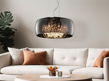 Pendelleuchte VAPORE mit Glas Chrom in Rauchglas Optik & Kristallbehang Ø 50cm